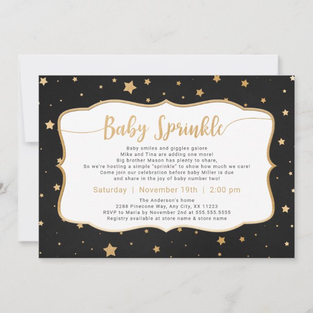 Invitation Chalkboard + Gold Stars Neutral Baby Sprinking (Devant)