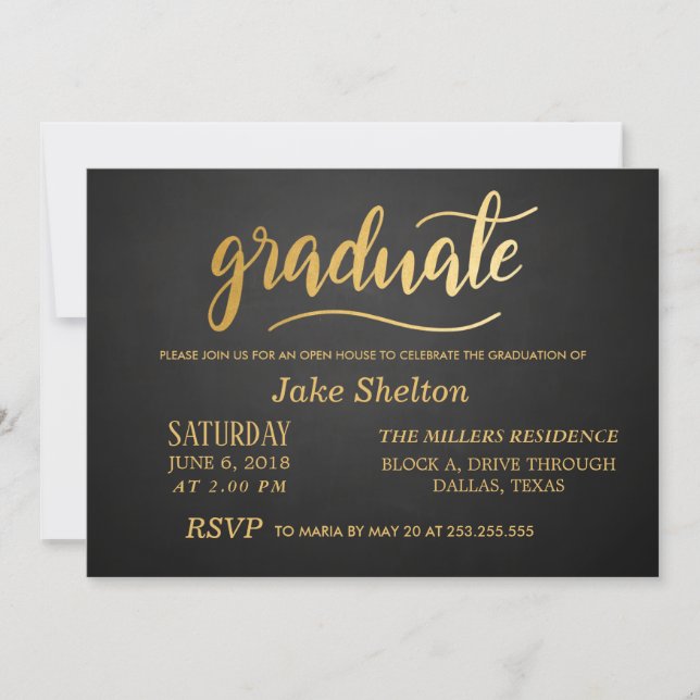 Invitation Chalkboard Gold Typographie Open House Graduation (Devant)