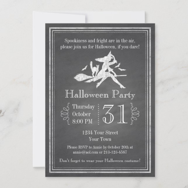 Invitation Chalkboard Halloween Witch (Devant)