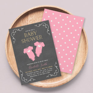 Invitation Chalkboard Hearts Twin Girls Baby shower rose