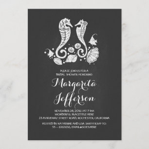 Invitation Chalkboard hippocams plage nuptiale douche invitat