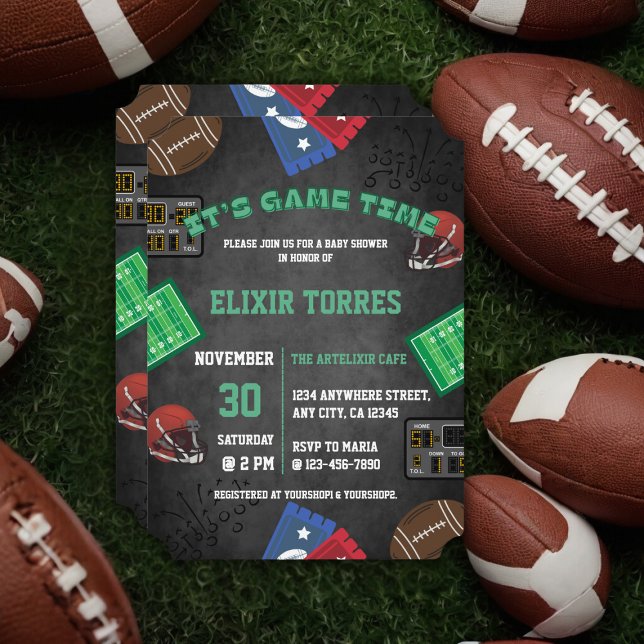 Invitation Chalkboard It's Game Time Football Baby shower (Créateur téléchargé)