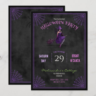 Invitation Chalkboard Jolie Sorcière sur Broom Halloween