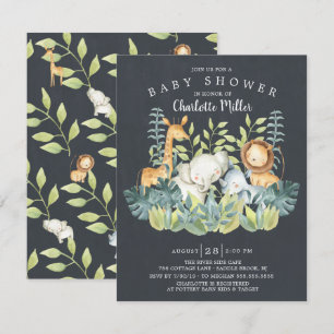 Invitation Chalkboard Jungle Animaux Baby shower neutre