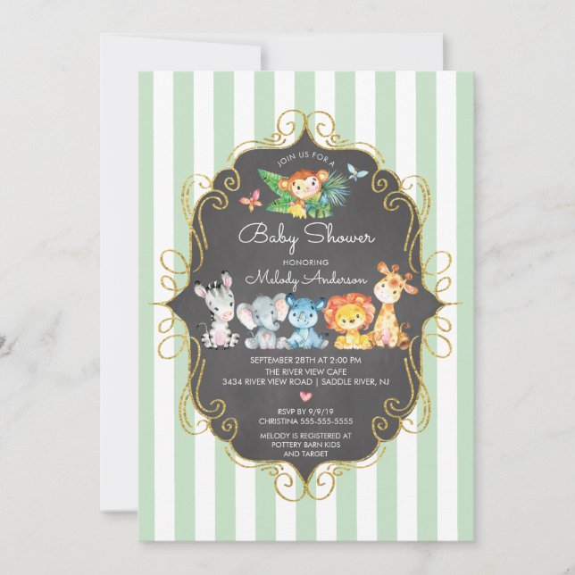 Invitation Chalkboard Jungle Animaux Baby shower neutre (Devant)