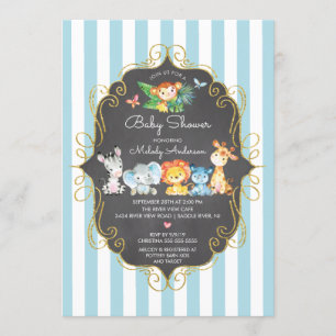 Invitation Chalkboard Jungle Animaux Baby showers garçons