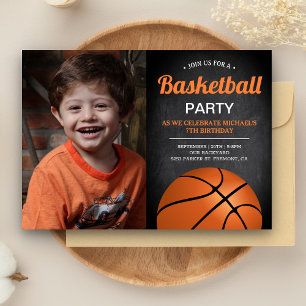 Invitation Chalkboard Kids Basketball Anniversaire Photo