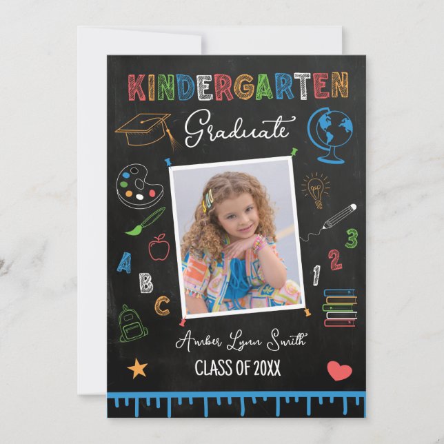 Invitation Chalkboard Kindergarten Graduation Photo (Devant)