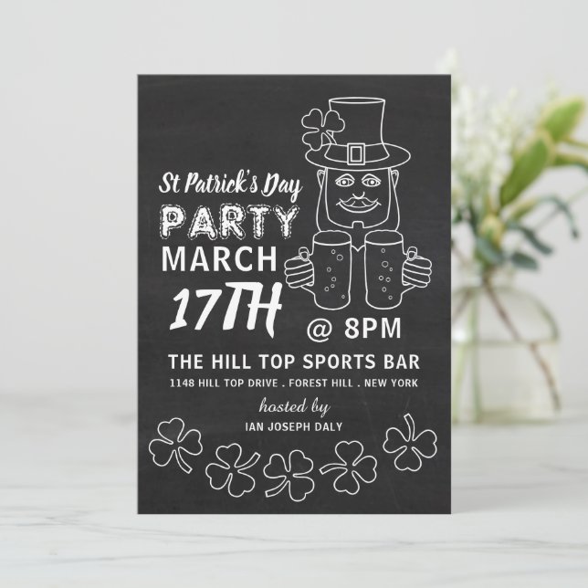 Invitation Chalkboard Leprechaun, St Patrick's Day Party (Debout devant)