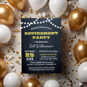 Invitation Chalkboard Lights Gold Retirement Party