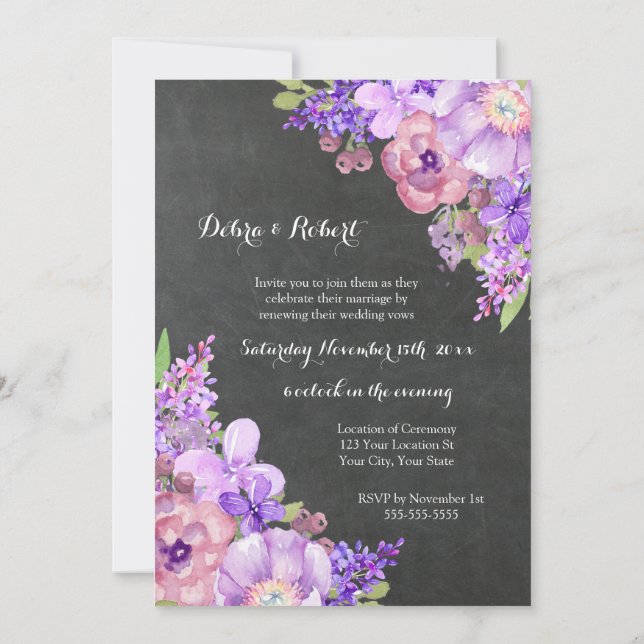 Invitation Chalkboard Lilac Purple Fleurs Vow Renouvellement (Dos)