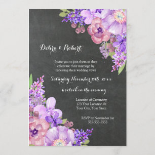 Invitation Chalkboard Lilac Purple Fleurs Vow Renouvellement