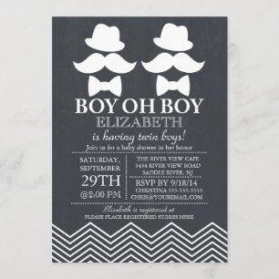 Invitation Chalkboard Little Man Mustache TWINS Baby shower