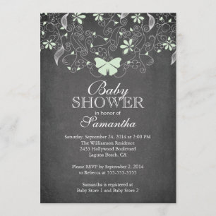 Invitation Chalkboard Lumière Beurre Vert Baby shower fille p