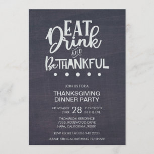 Invitation Chalkboard Mange Boire et Soyez Gentil Thanksgivin