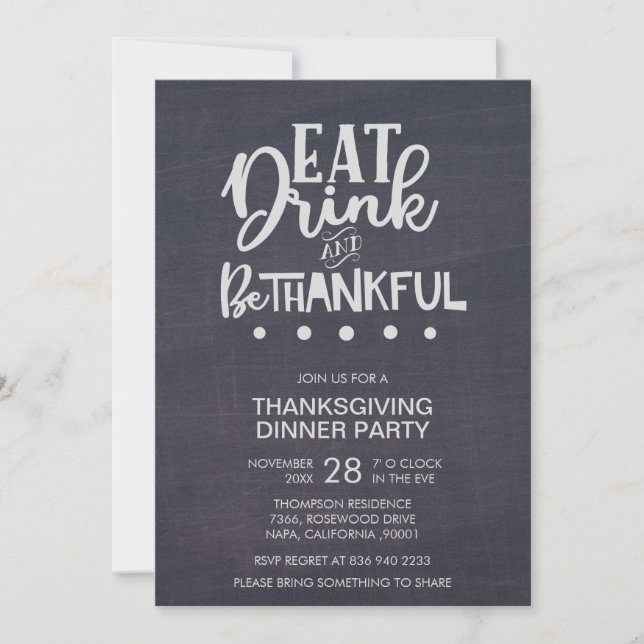 Invitation Chalkboard Mangez Boire et Soyez Gentil Thanksgivi (Devant)