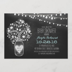 Invitation chalkboard mason bocal & lumières Baby shower invi