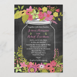 Invitation Chalkboard Mason Jar Coral rose Mariage floral