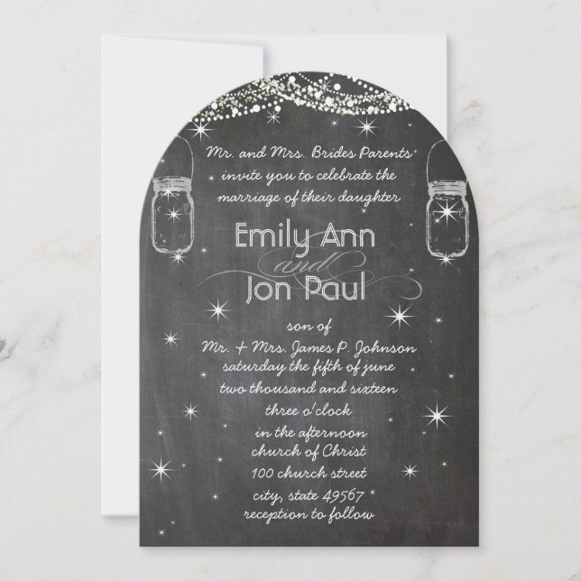 Invitation ChalkBoard Mason Jar Mariage Stars Garland (Devant)