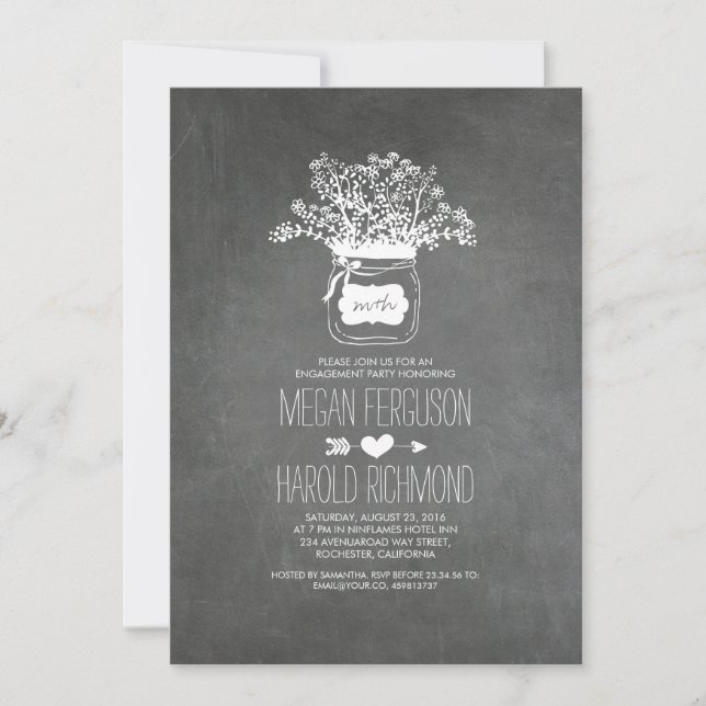 Invitation Chalkboard Mason Jar Rustic Engagement Party (Devant)