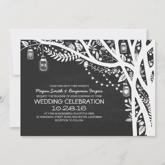 Invitation Chalkboard mason jarres arbre phares mariage (Devant)