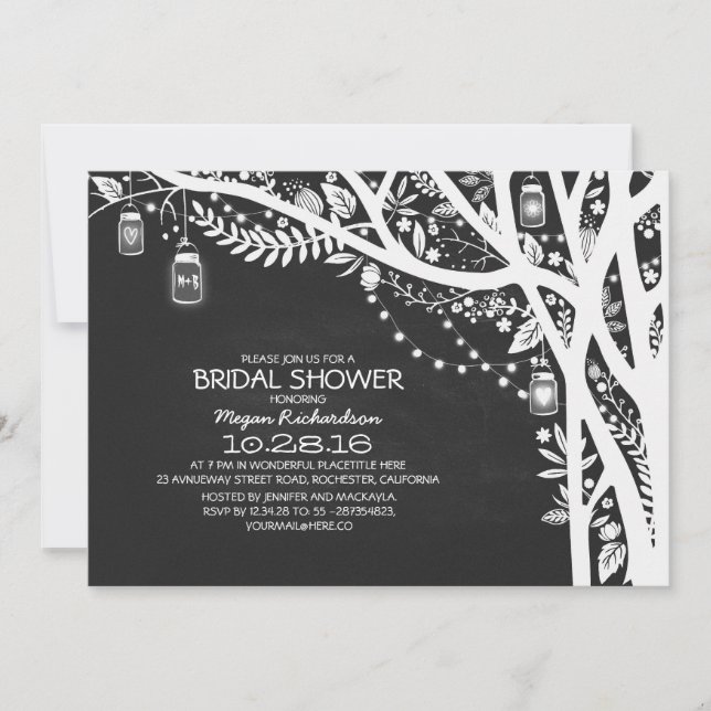 Invitation Chalkboard mason jarres lumières arbre douche nupt (Devant)