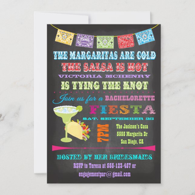 Invitation Chalkboard Mexicaine Fiesta Bachelorette (Devant)