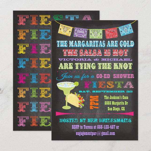 Invitation Chalkboard Mexicaine Fiesta Co-ed SHower (Devant / Derrière)