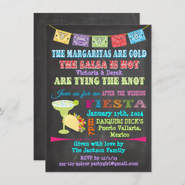 Invitation Chalkboard Mexicaine Fiesta Post Mariage (Devant / Derrière)