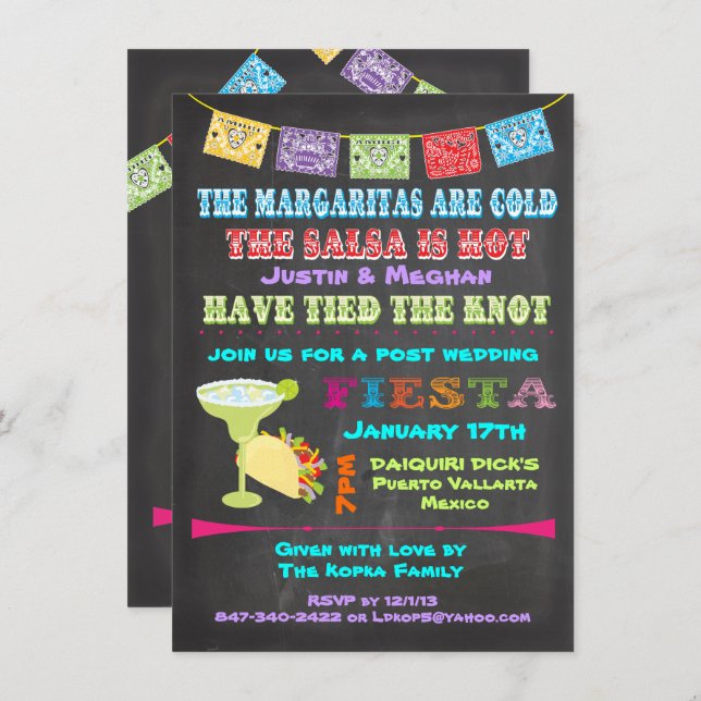 Invitation Chalkboard mexicaine fiesta post mariage (Devant / Derrière)