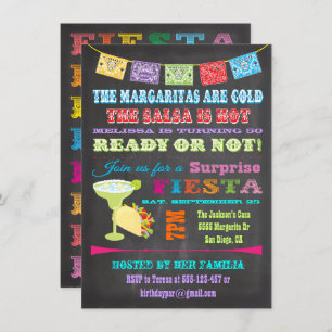 Invitation Chalkboard Mexicaine Fiesta Surprise fête d'annive