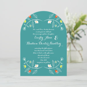 Invitation Chalkboard Mint et Coral Floral Garland Mariage