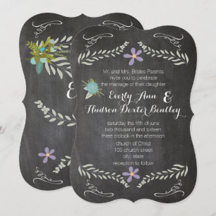 Invitation Chalkboard Mint Lilac Aqua Floral Garland Mariage