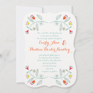 Invitation Chalkboard Mint Orange Rouge Floral Garland Mariag