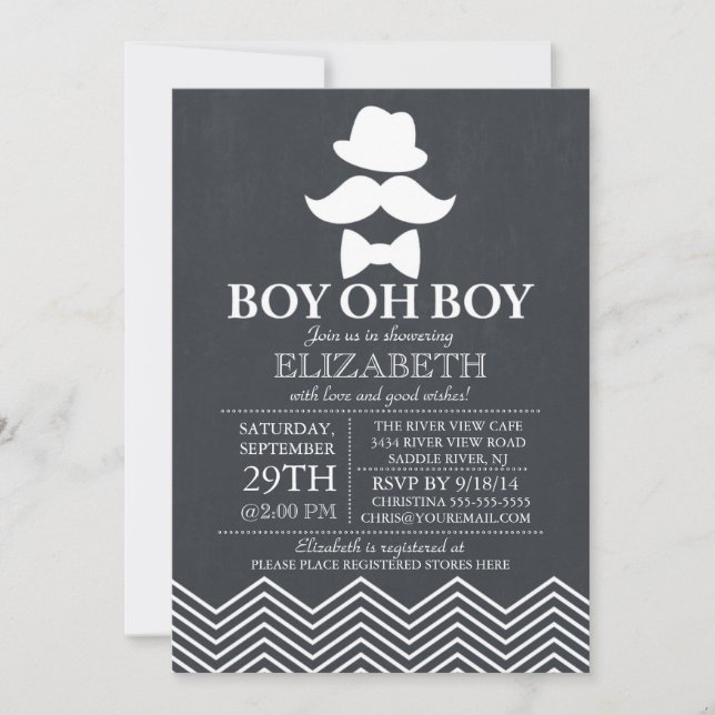 Invitation Chalkboard moderne Baby shower de moustache Little (Devant)
