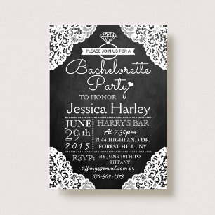 Invitation Chalkboard moderne et Bachelorette en dentelle bla