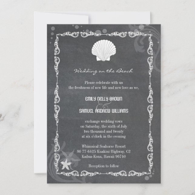 Invitation Chalkboard moderne Mariage de plage Sea Shell (Devant)