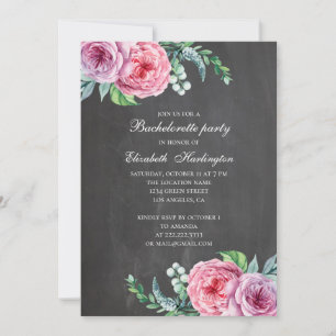 Invitation Chalkboard moderne rose floral bachelortie