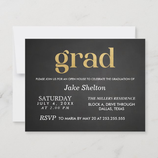Invitation Chalkboard Open House Graduation Gold Grad (Devant)