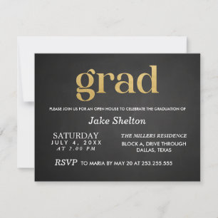 Invitation Chalkboard Open House Graduation Gold Grad