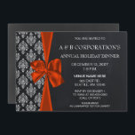 Invitation Chalkboard Orange Corporate Holiday Party<br><div class="desc">Chalkboard damask Orange bow,  fête,  Dîner de Noël,  Fête de Noël Invitation,  Fête de Vacances d'entreprise Invitations</div>