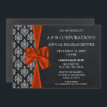 Invitation Chalkboard Orange Corporate Holiday Party<br><div class="desc">Chalkboard damask Orange bow,  fête,  Dîner de Noël,  Fête de Noël Invitation,  Fête de Vacances d'entreprise Invitations</div>