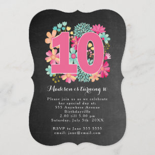 Invitation Chalkboard Painted Floral 10e fête d'anniversaire