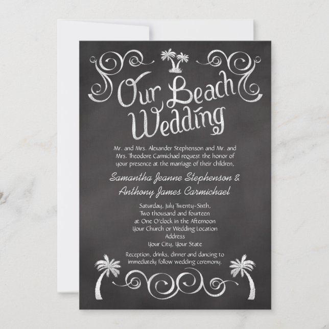 Invitation Chalkboard Palm Tree Beach Mariage (Devant)