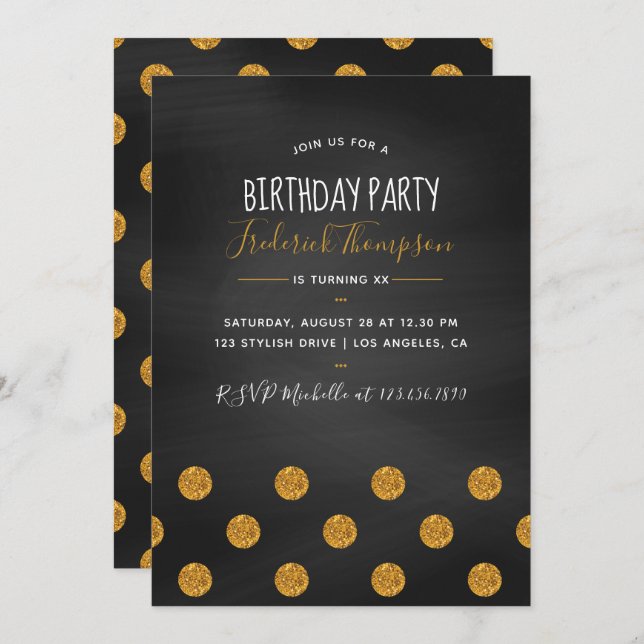 Invitation Chalkboard parties scintillant confetti Anniversai (Devant / Derrière)