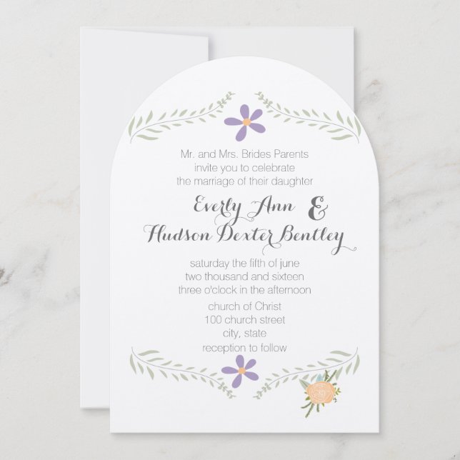 Invitation Chalkboard Peach Lilac Aqua Floral Garland Mariage (Devant)