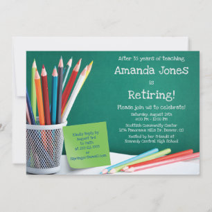Invitation Chalkboard & Pencil Crayons Enseignant Retraite