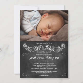 Invitation Chalkboard Photo Sip et voir la fête