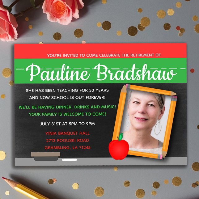 Invitation Chalkboard Photo Teacher Retraite Party (Chalkboard Photo Teacher Retirement Party Invitation
)