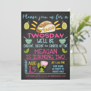 Invitation Chalkboard Pink Blue Girls Taco Deux jours Anniver
